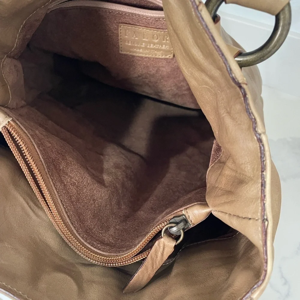 FALOR NWOT Genuine Leather Made in Italy, soft Brown Fawn color, cool details - Picture 8 of 12